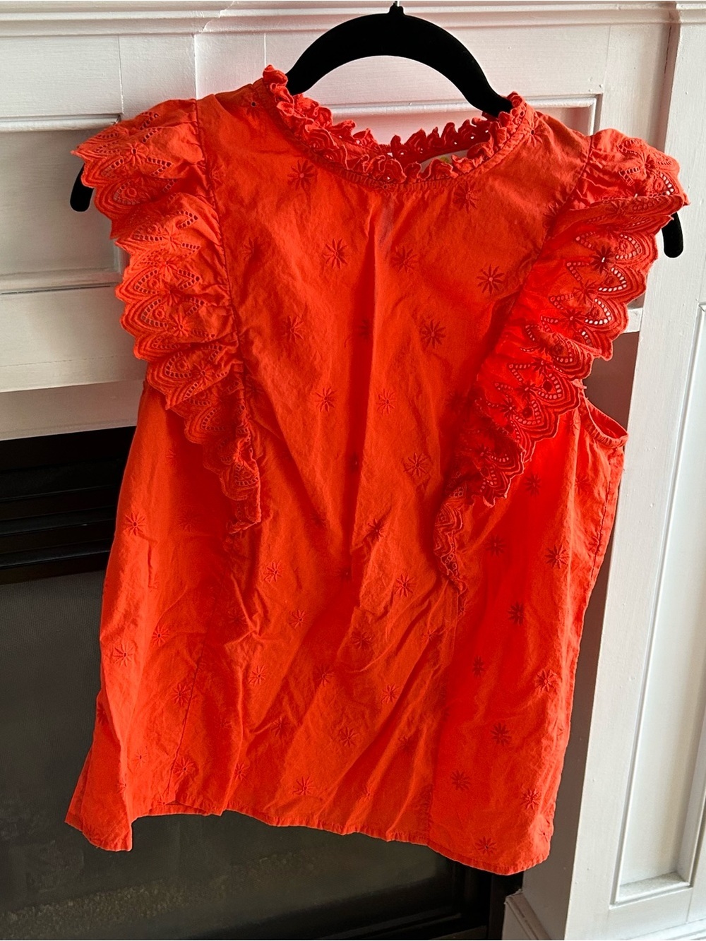 Boden Eyelet Ruffle Trim Sleeveless Top, Coral Orange, Size 10